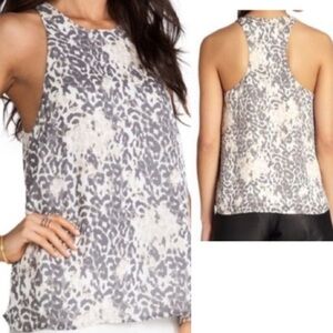 Joie top Silk gray tan Animal print sleeveless Racerback XS
